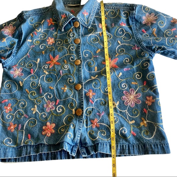 Vintage Units Embroidered Floral Denim Jean Shirt Jacket L - Picture 6 of 7